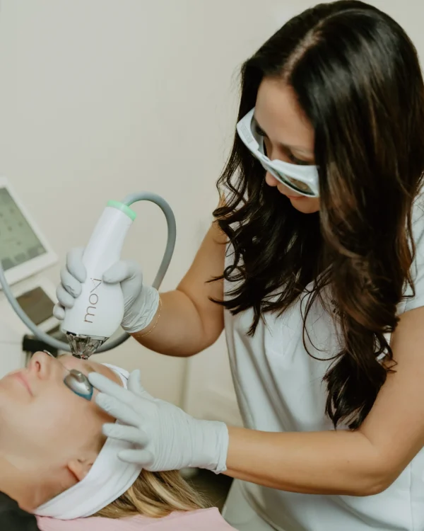 Pure Beauty Aesthetics NP Giving MOXI Laser Treatment to a Lady in Albany, OR